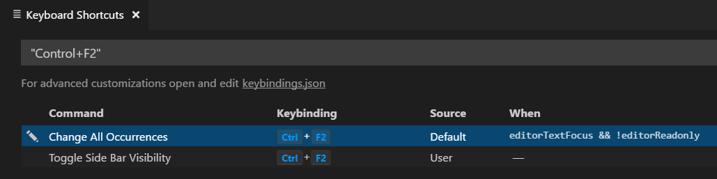 show keybinding conflicts result